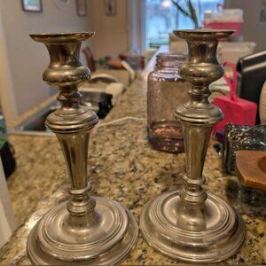 Antique Pair of Silver Plated Solid Brass Candle Stick Holders